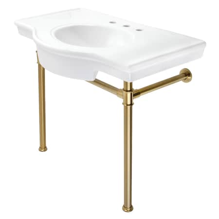 Fauceture VPB1377ST Templeton 37" Ceramic Console Table W/ SS Legs, White/Brass VPB1377ST